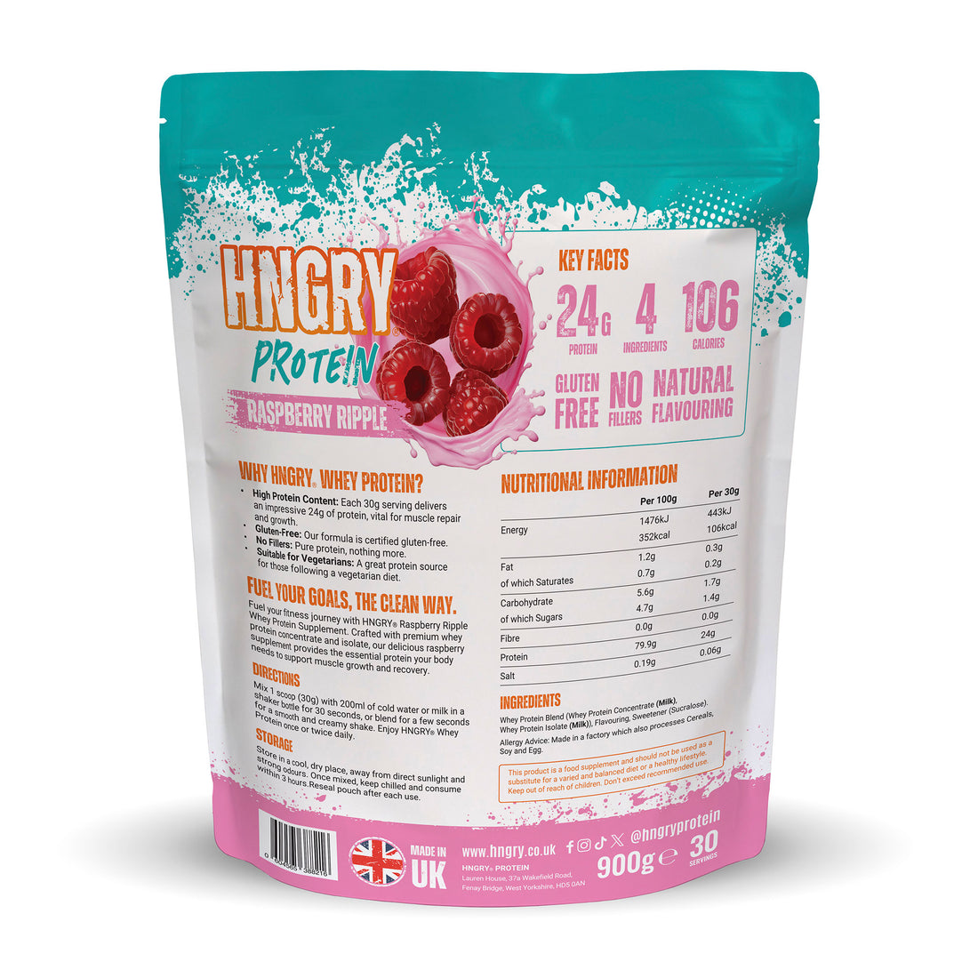 HNGRY Raspberry Ripple Whey Protein 900g